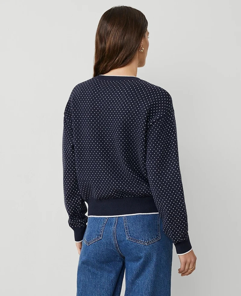 Ann Taylor Weekend Collection Jacquard Wedge Sweater Size XS Navy/White Women's