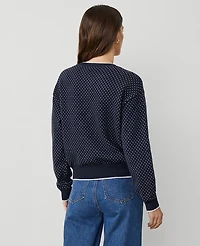Ann Taylor Weekend Collection Jacquard Wedge Sweater Size XS Navy/White Women's
