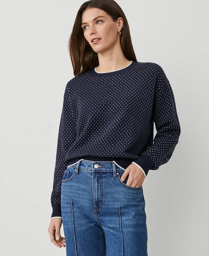 Ann Taylor Weekend Collection Jacquard Wedge Sweater Size XS Navy/White Women's