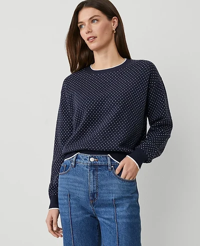 Ann Taylor Weekend Collection Jacquard Wedge Sweater Navy/White Women's