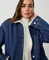 Ann Taylor Petite Weekend Collection Sherpa Lined Relaxed Carpenter Jacket Dark Wash Women's