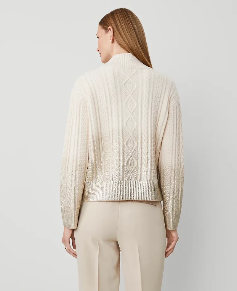 Ann Taylor Petite Foil Cable Mock Neck Sweater Size XL Ivory Whisper Women's