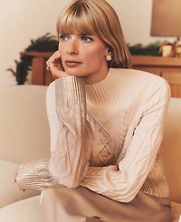 Ann Taylor Petite Foil Cable Mock Neck Sweater Size XL Ivory Whisper Women's