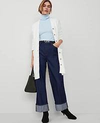 Ann Taylor Petite Weekend Collection Brushed Long Cardigan Size Small Winter White Women's