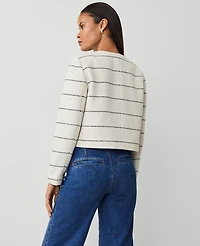 Ann Taylor Petite Striped Tweed Crew Neck Jacket Size 10 Winter White Women's