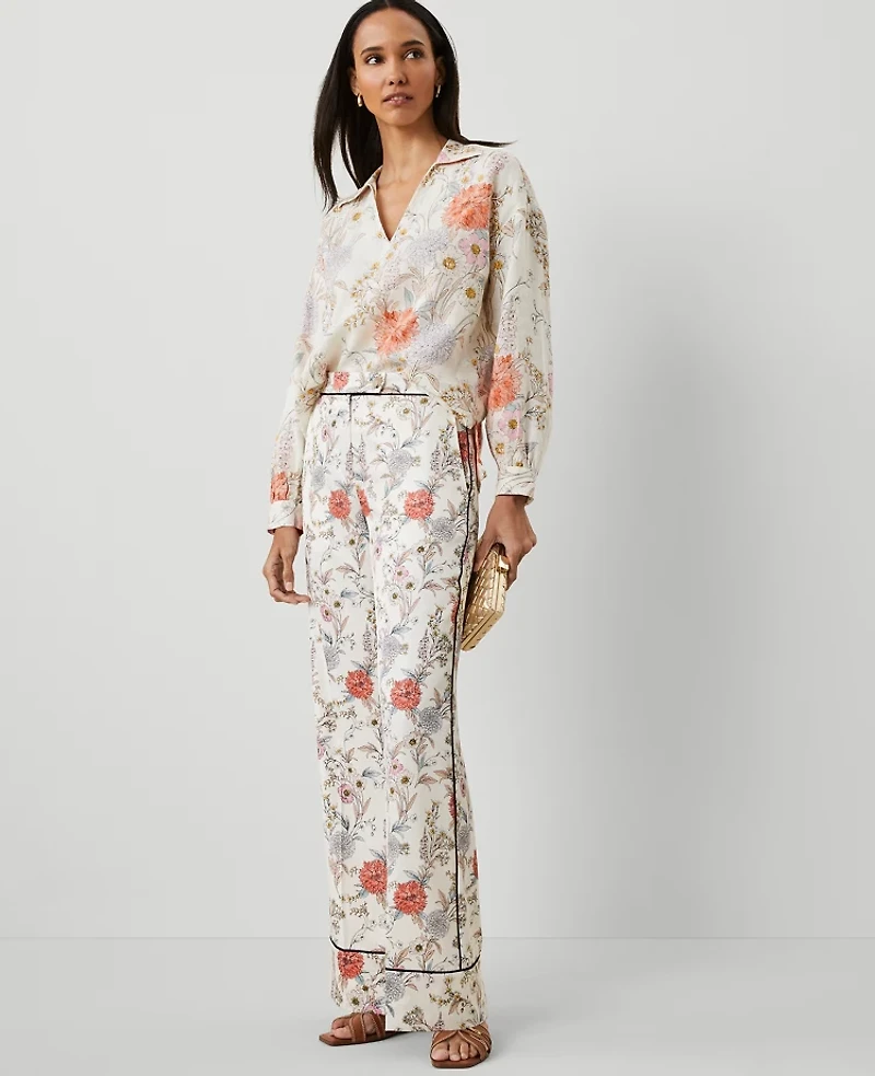 Ann Taylor The Trouser Pant in Floral Size 6 Winter White Women's