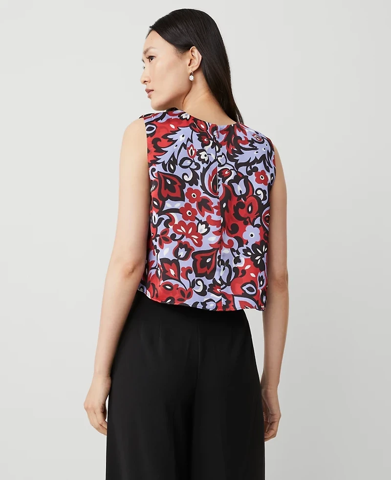 Ann Taylor Petite Paisley Tank Top Size XS Iconic Red Women's