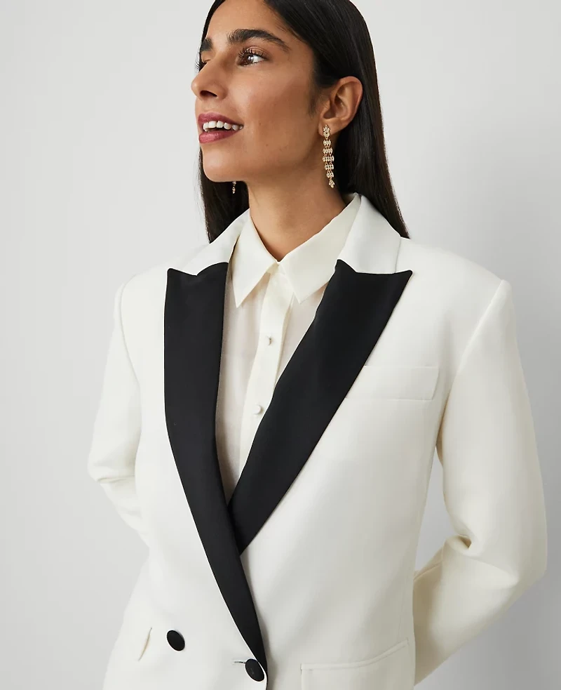 Ann Taylor Petite Tuxedo Double-Breasted Blazer Size 0 Winter White Women's