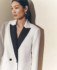 Ann Taylor Petite Tuxedo Double-Breasted Blazer Size 0 Winter White Women's