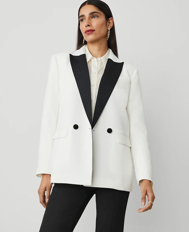 Ann Taylor Petite Tuxedo Double-Breasted Blazer Size 0 Winter White Women's