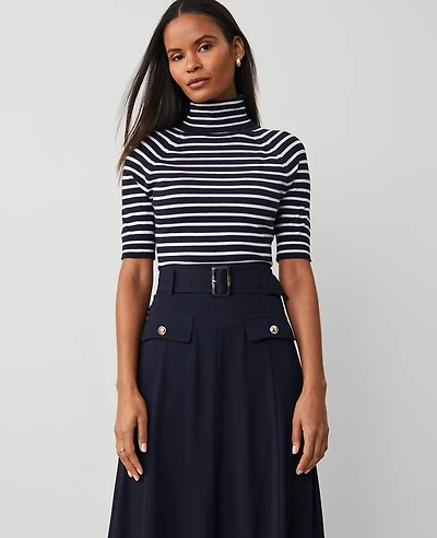 Ann Taylor Petite Striped Turtleneck Sweater T-Shirt Navy/White Women's