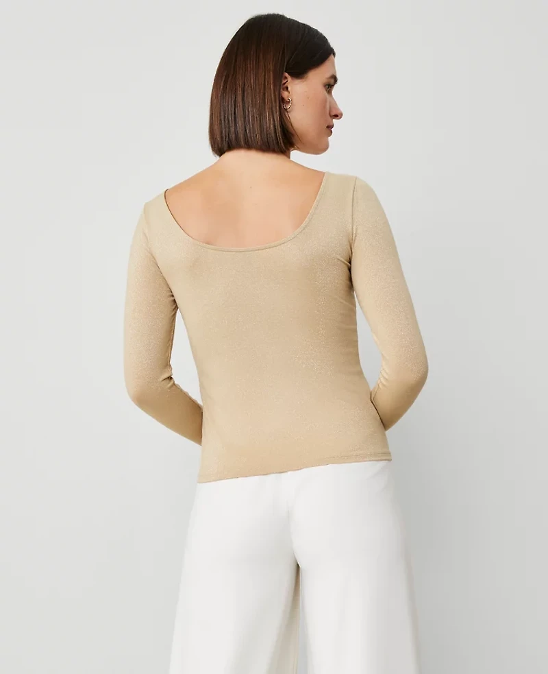 Ann Taylor Shimmer Boatneck Low Back Top Size XL Neutral Metallic Women's