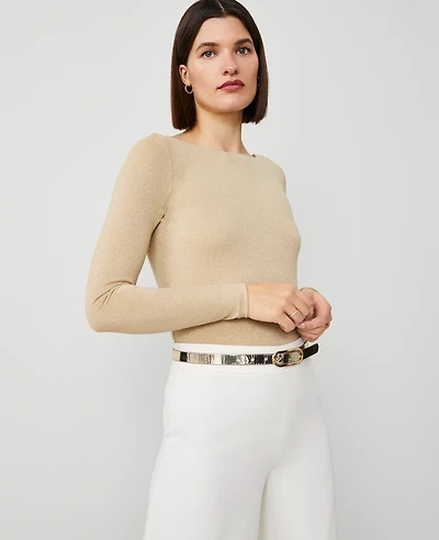 Ann Taylor Shimmer Boatneck Low Back Top Size XL Neutral Metallic Women's
