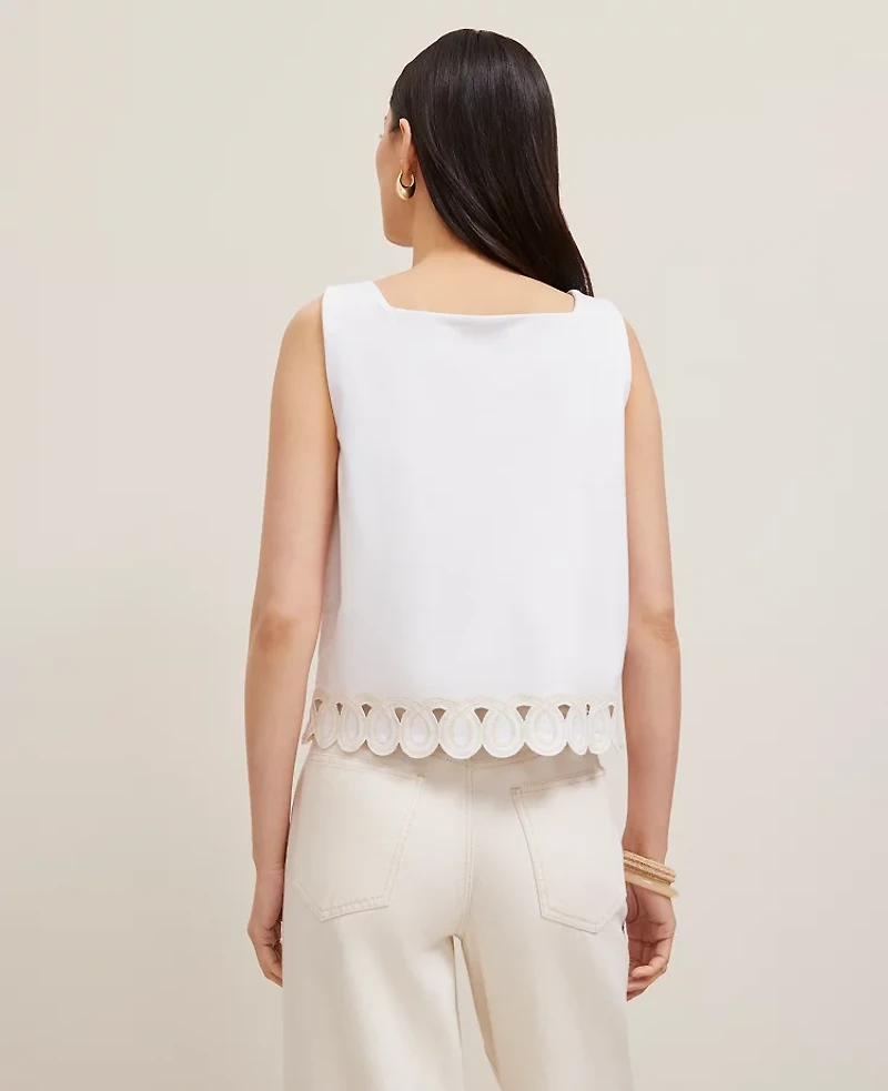 Ann Taylor Scalloped Ponte Tank Top Size Medium White Women's