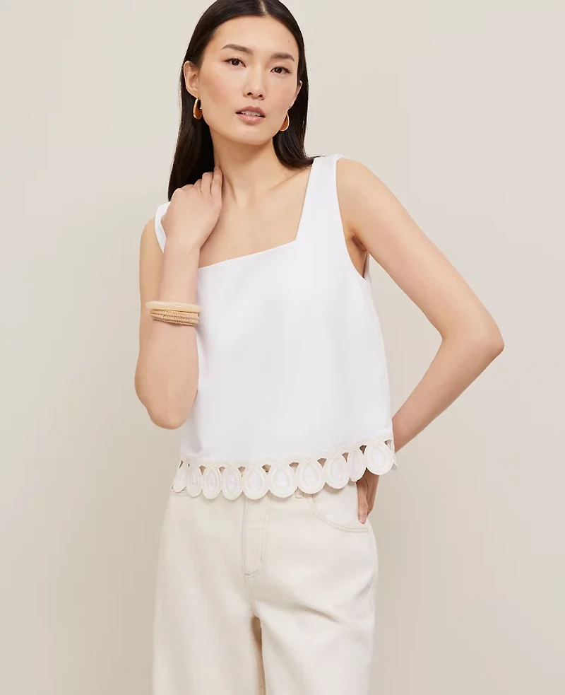 Ann Taylor Scalloped Ponte Tank Top Size Medium White Women's