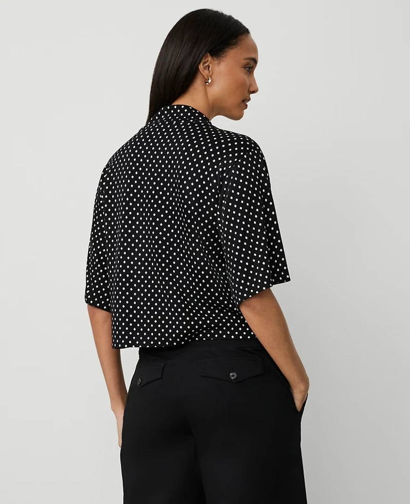 Ann Taylor Dotted Elbow Sleeve Top Size Medium Black/White Combo Women's