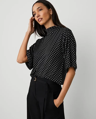 Ann Taylor Dotted Elbow Sleeve Top Size Medium Black/White Combo Women's