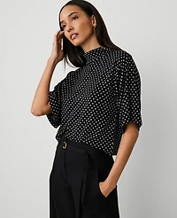 Ann Taylor Dotted Elbow Sleeve Top Size Medium Black/White Combo Women's