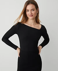 Ann Taylor Petite Asymmetric Neck Top Black Women's