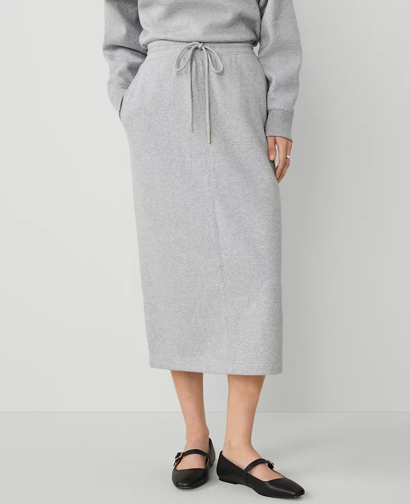 Ann Taylor Petite Weekend Collection Fleece Midi Skirt Size XS Grey Cloud Heather Women's
