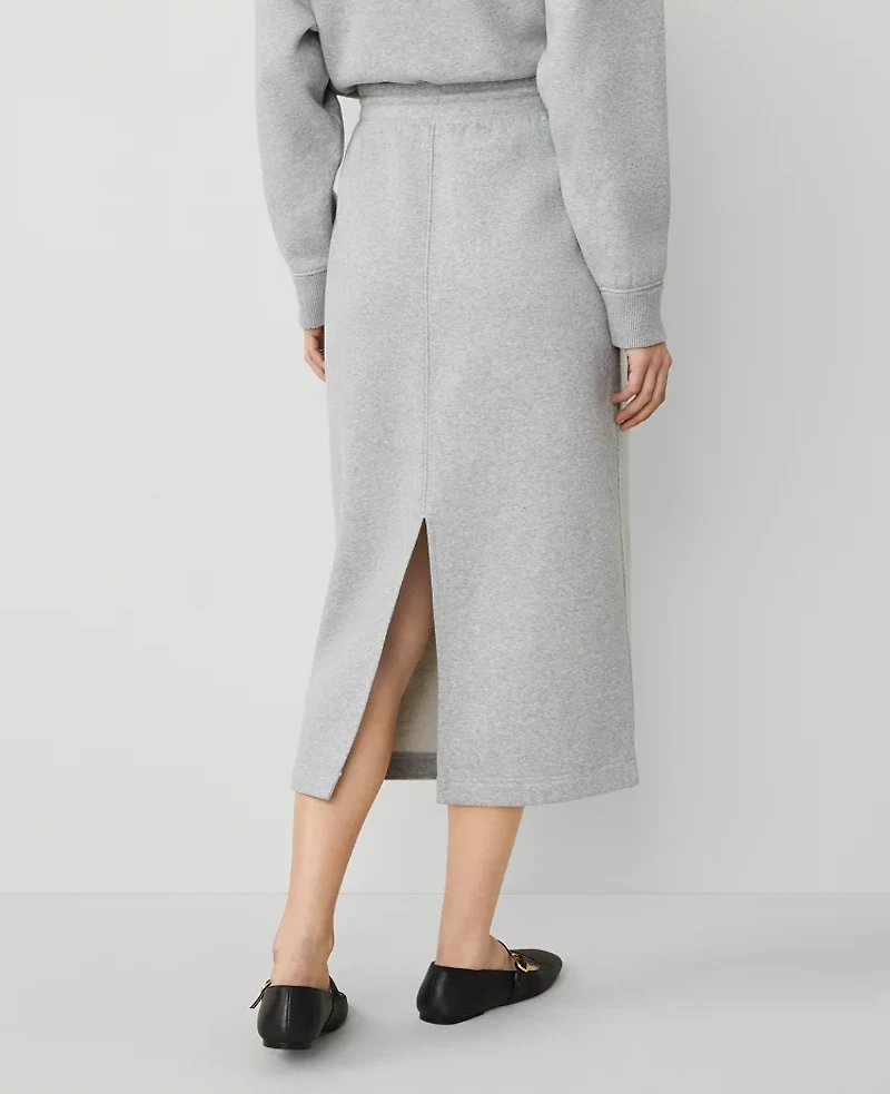 Ann Taylor Petite Weekend Collection Fleece Midi Skirt Size XS Grey Cloud Heather Women's