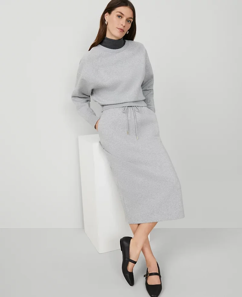 Ann Taylor Petite Weekend Collection Fleece Midi Skirt Size XS Grey Cloud Heather Women's