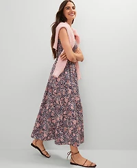 Ann Taylor Weekend Collection Floral Flare Dress Size 10 Navy Pebble Women's