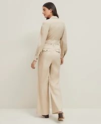 Ann Taylor Linen Blend Wide-Leg Jumpsuit Toasted Oat Women's