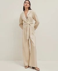 Ann Taylor Linen Blend Wide-Leg Jumpsuit Toasted Oat Women's