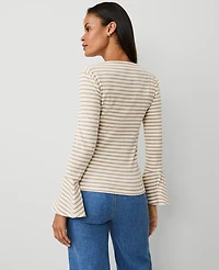 Ann Taylor Striped Bell Sleeve Top Size Large Cafe Au Lait Women's