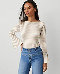 Ann Taylor Striped Bell Sleeve Top Size Large Cafe Au Lait Women's