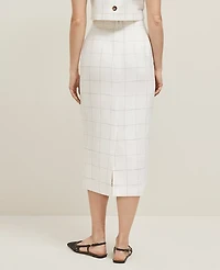 Ann Taylor The Clean Midi Skirt Windowpane Linen Blend White/Black Multi Women's