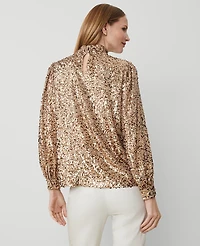 Ann Taylor Sequin Mock Neck Top Size Small Gold Women's