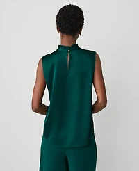 Ann Taylor Petite Satin Pintuck Ruffle Popover Top Size Medium Rainforest Women's