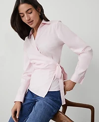 Ann Taylor Collared Wrap Blouse Pink Ribbon Women's