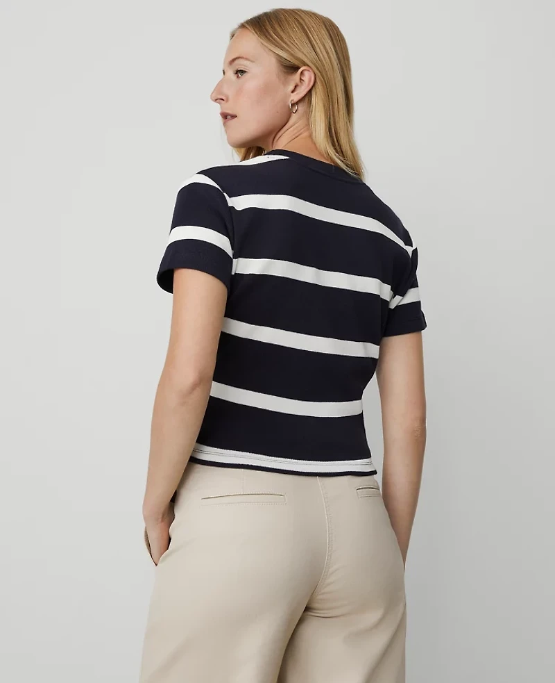 Ann Taylor Weekend Collection Striped Twist T-Shirt Size 2XS Night Sky Women's