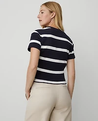 Ann Taylor Weekend Collection Striped Twist T-Shirt Size 2XS Night Sky Women's