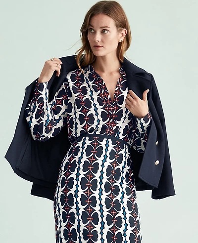 Ann Taylor Petite Geo Border Shirt Size Large Night Sky Women's