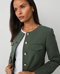 Ann Taylor Petite Ponte Crew Neck Jacket Dried Cilantro Women's