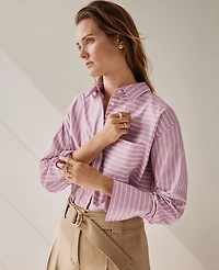 Ann Taylor Petite Striped Oversized Pocket Shirt Clean Lilac Women's