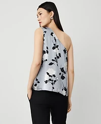 Ann Taylor Studio Collection Rose Garden Silk One-Shoulder Top Silver Mist Women's