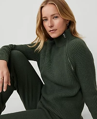 Ann Taylor Petite Weekend Collection Waffle Zip Sweater Women's