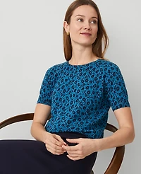 Ann Taylor Floral Sweater T-Shirt Size XL Gulf Blue Women's