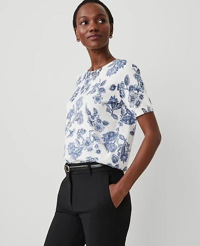 Ann Taylor Toile Modern Sweater T-Shirt Size Medium Night Sky B Women's