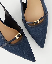 Ann Taylor Denim Buckle Kitten Heel Pumps Size 6 1/2 Dark Denim Blue Women's