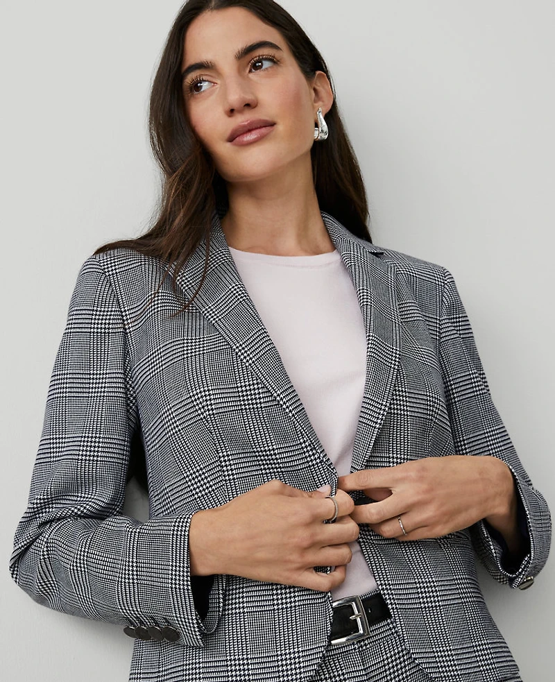 Ann Taylor The Newbury Blazer in Houndstooth Size 6 Night Sky Women's