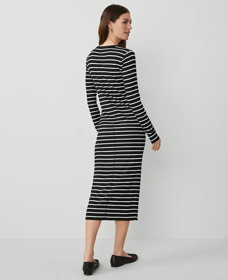 Ann Taylor Petite Weekend Collection Striped Henley Knit Column Dress Size XS Black Women's