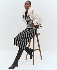 Ann Taylor Petite Weekend Collection Striped Henley Knit Column Dress Size XS Black Women's