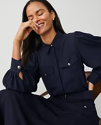 Ann Taylor Petite Utility Shirt Size 2XS Night Sky Women's
