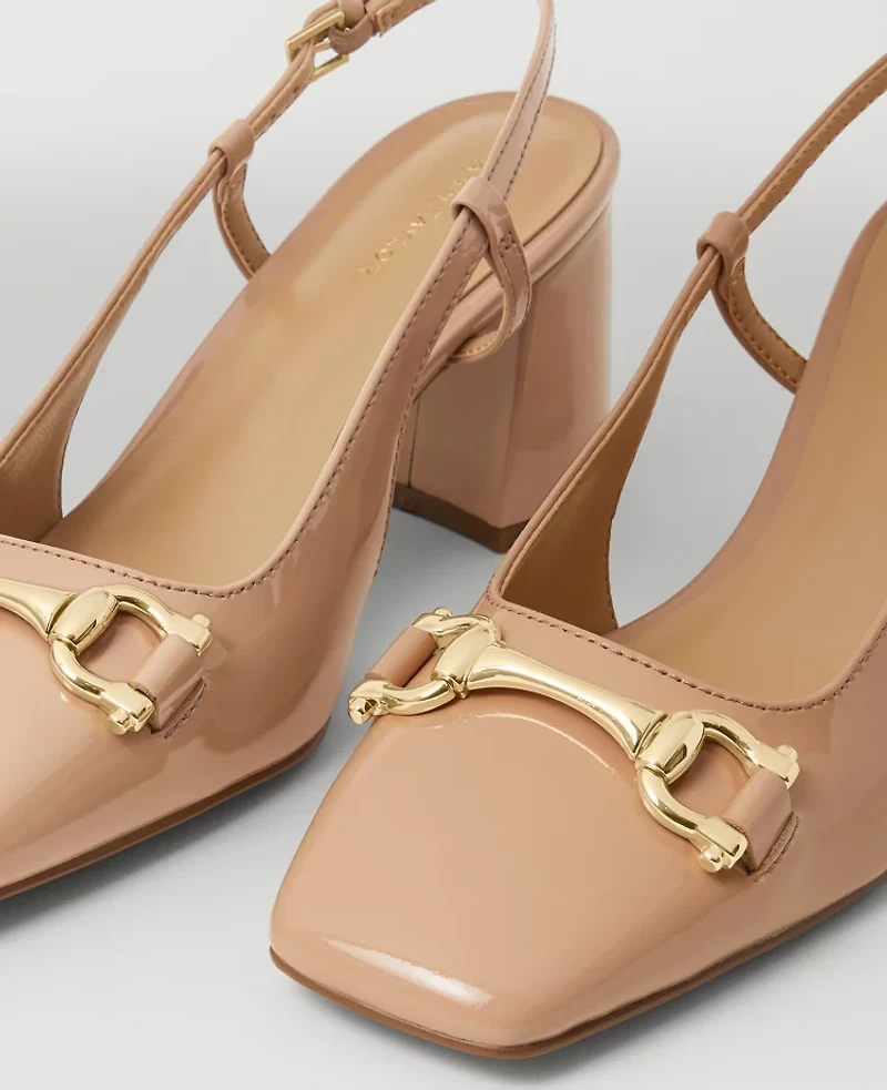 Ann Taylor Patent Square Toe Slingback Pumps Sandy Tan Women's